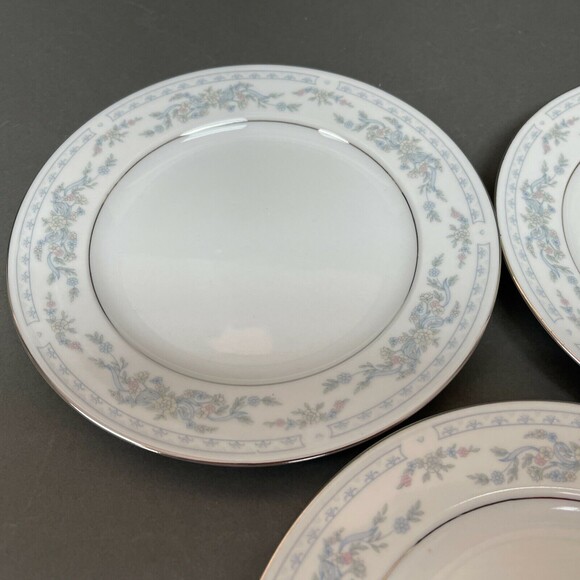 Somerset NL Excel Bread & Butter Floral White Blue Platinum Trim Lot of 3 - Picture 2 of 7